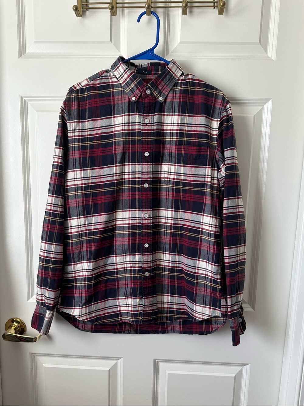 J. Crew Slim Flex Oxford Button Down Shirt Mens Large Plaid Long Sleeve